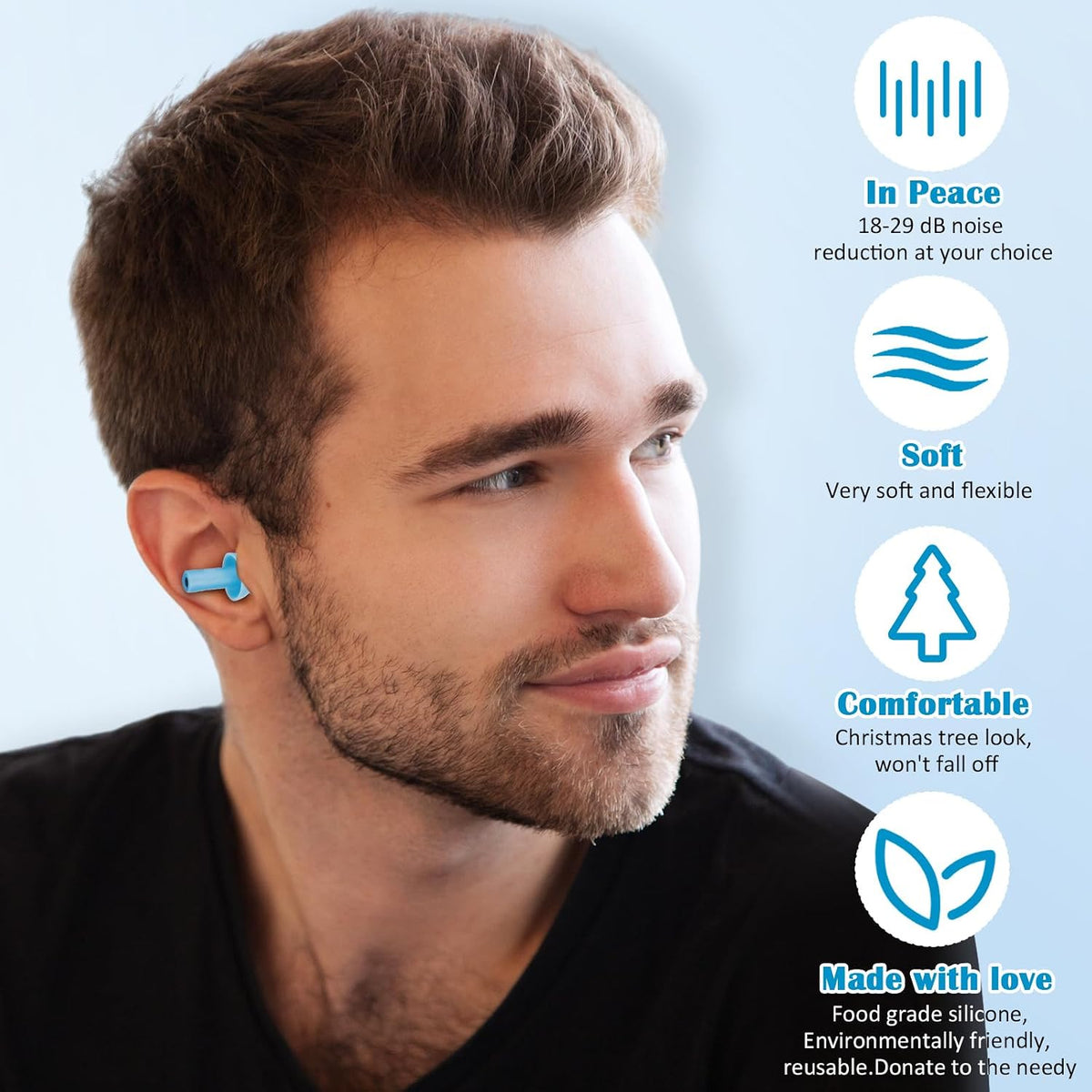 Trelaco 100 Pairs Silicone Ear Plugs Bulk with Case Nrr 29db, Black