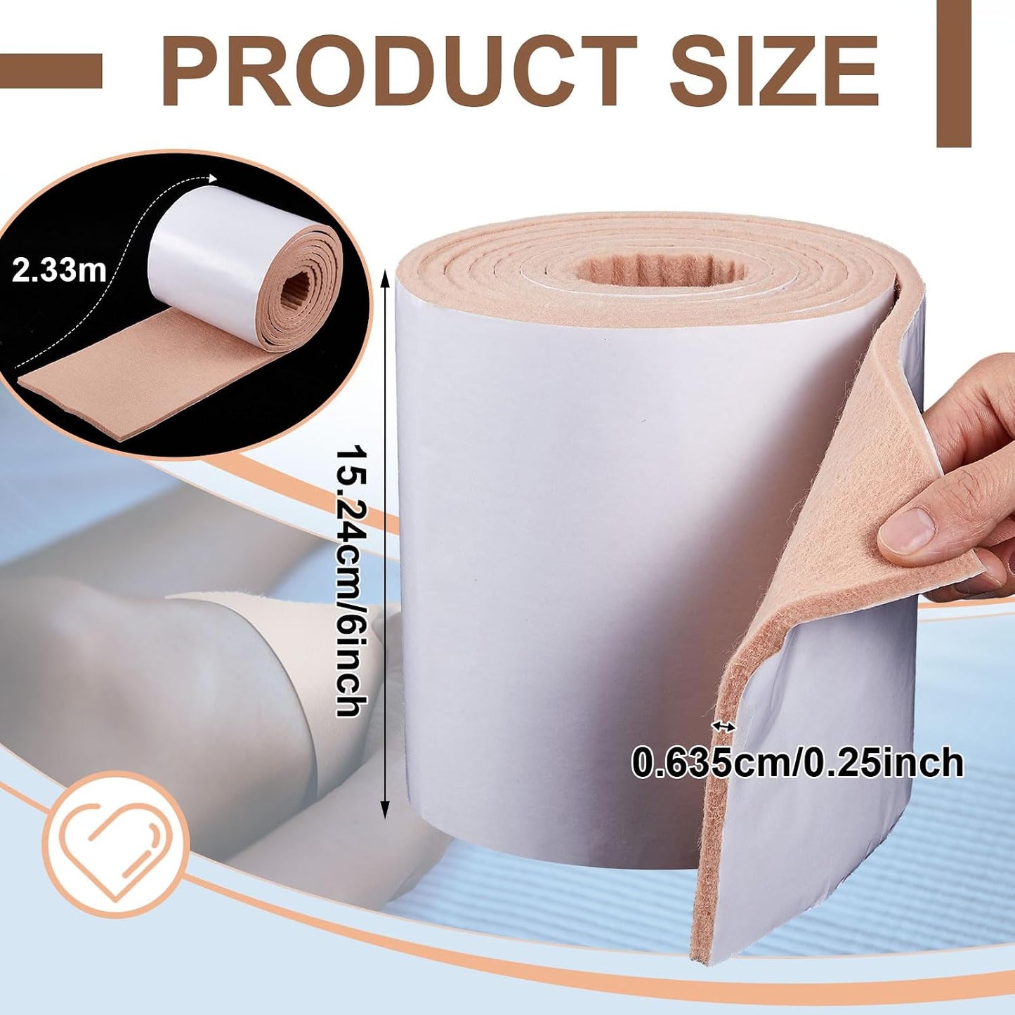 Jecery Adhesive Felt Roll, 1/4" X 6" X 1.25 Yard, Beige | Self-adhesive Padding for Foot Support, Pressure Relief, Furniture Protection, Splint Lining Cushion