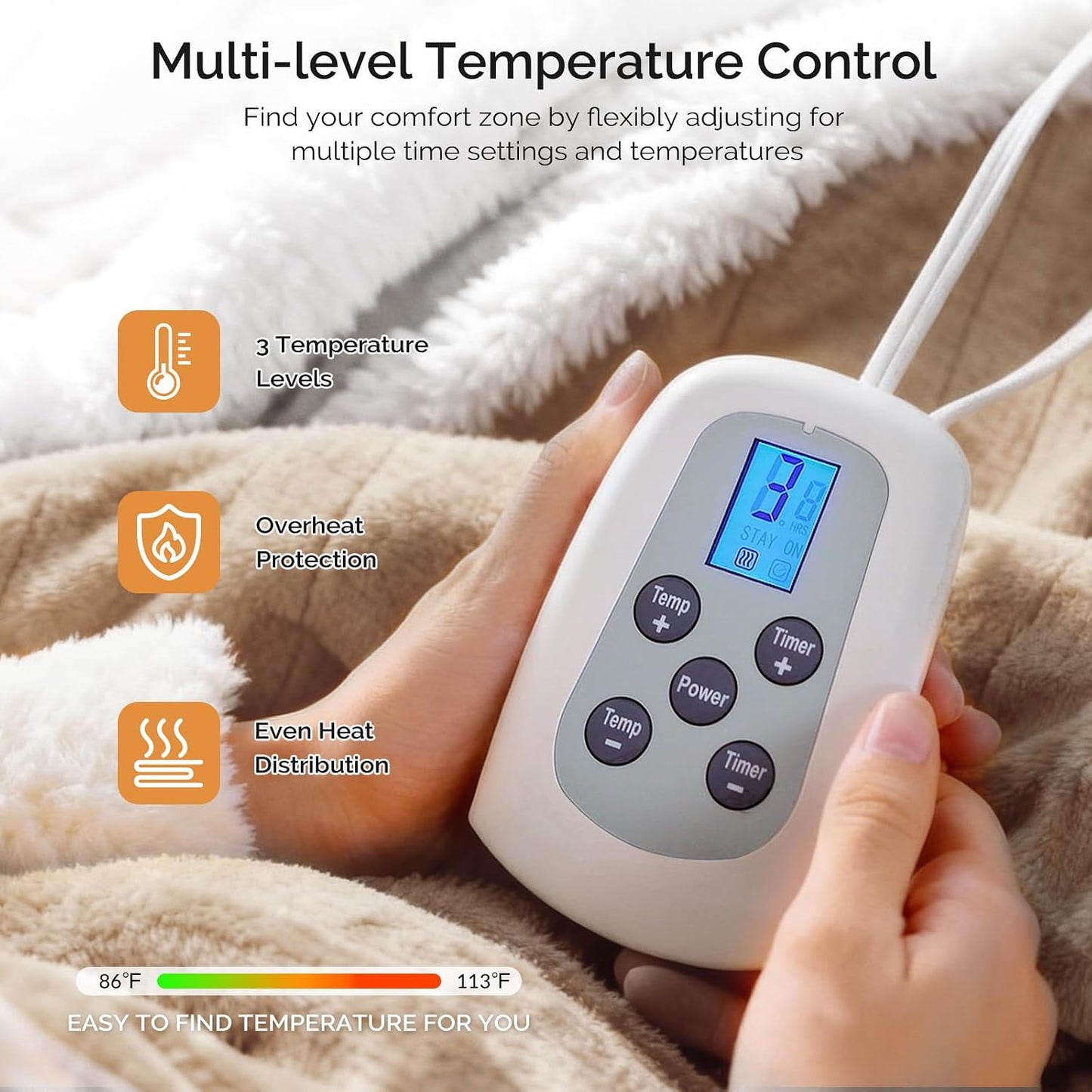 Heated Blanket Electric Throw Blanket with Built-in Button Controller 50"x60" One-Touch Ultra Cozy Soft Warm Heating Electric Blanket with 4 Heat Levels & 4 Hours Auto-Off Overheat Protection