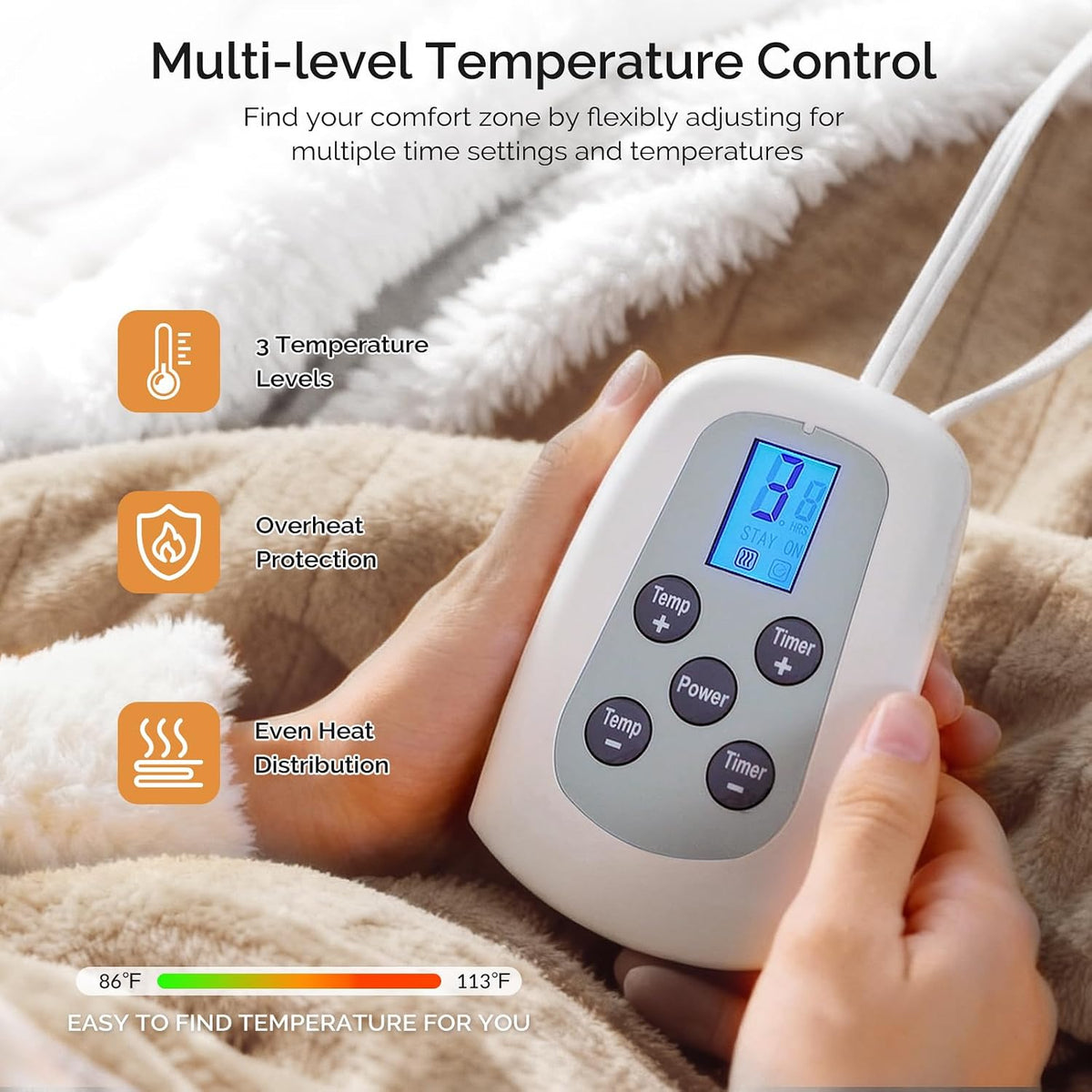 Heated Blanket Electric Throw Blanket with Built-in Button Controller 50"x60" One-Touch Ultra Cozy Soft Warm Heating Electric Blanket with 4 Heat Levels & 4 Hours Auto-Off Overheat Protection