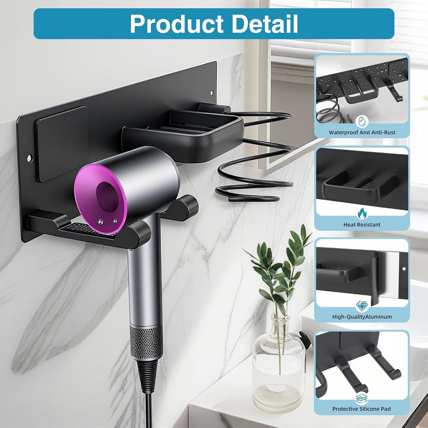 Hair Dryer Holder Hair Tool Organizer Metal Wall Mount (Gold) | Heat Resistant Hair Tool Organizer, Metal Wall Mount Storage, Bathroom Counter Space Saver, Blow Dryer Holder