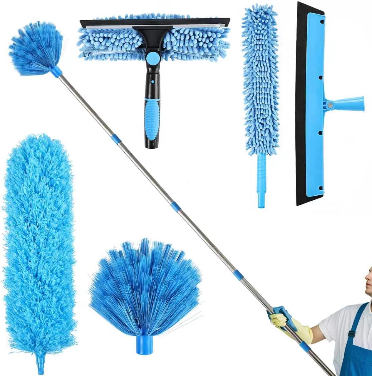 4PCS Microfiber Duster Kit, 3 in 1 Microfiber Dusters Retractable Gap Dust Cleaner and Chenille Duster with 83 inches Extra Long Extension Pole for Cleaning Ceiling Fan, High Ceiling