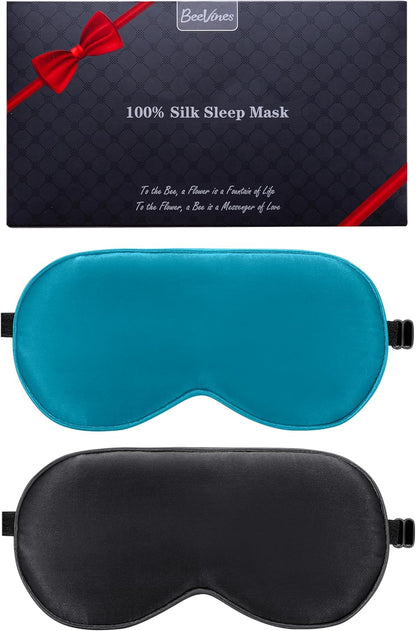 BeeVines 100% Mulberry Silk Sleep Mask, Light Blocking Eye Masks (2 Packs)