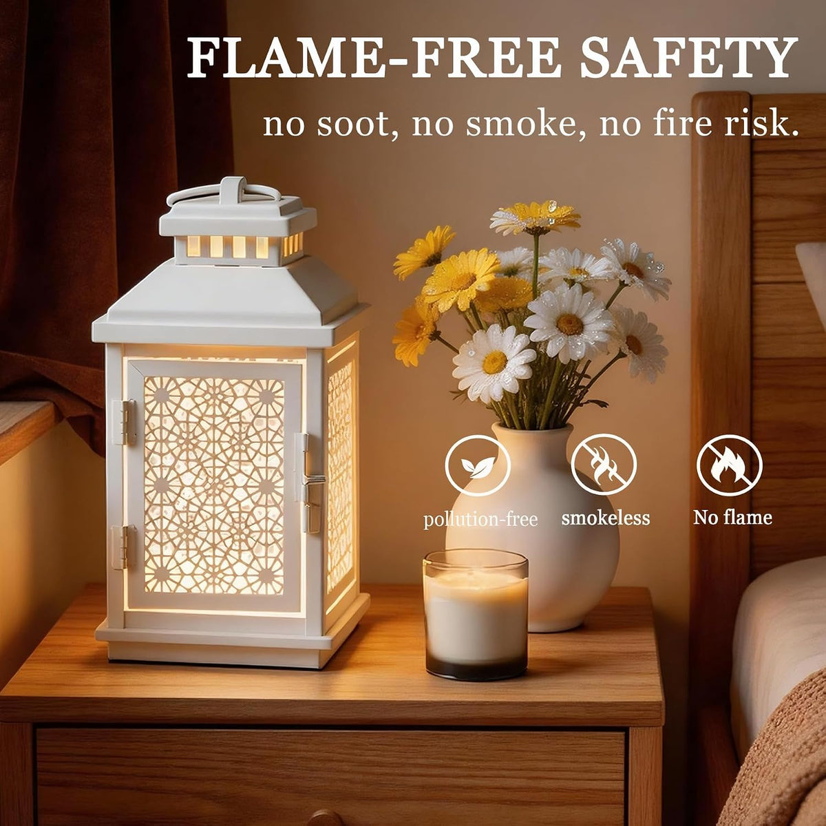 White Candle Warmer Lamp with Timer, Dimmable Farmhouse Lantern