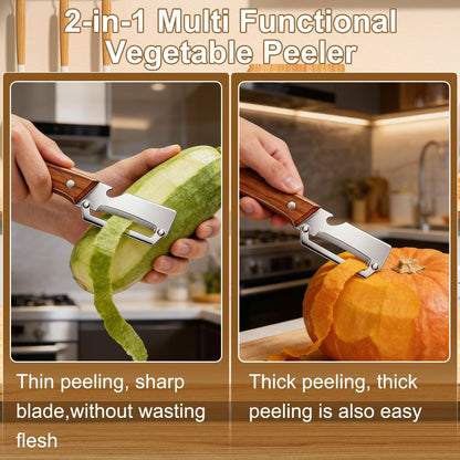2 PCS Multi-Functional Vegetable Peeler for Kitchen, 2 in 1 Stainless Steel Vegetable Peeler with Wooden Handle and Bottle Opener, Kitchen Tool for Vegetables or Fruits that Need to Be Peeled