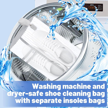 2 PCS Shoe Washing Machine Bags Laundry Shoe Bag for Washer and Dryer | Large L-Shaped Opening, Insole Mesh Pockets, Hidden Self-locking Zipper, 360° Deep Cleaning, For Sneakers and All Shoes Types