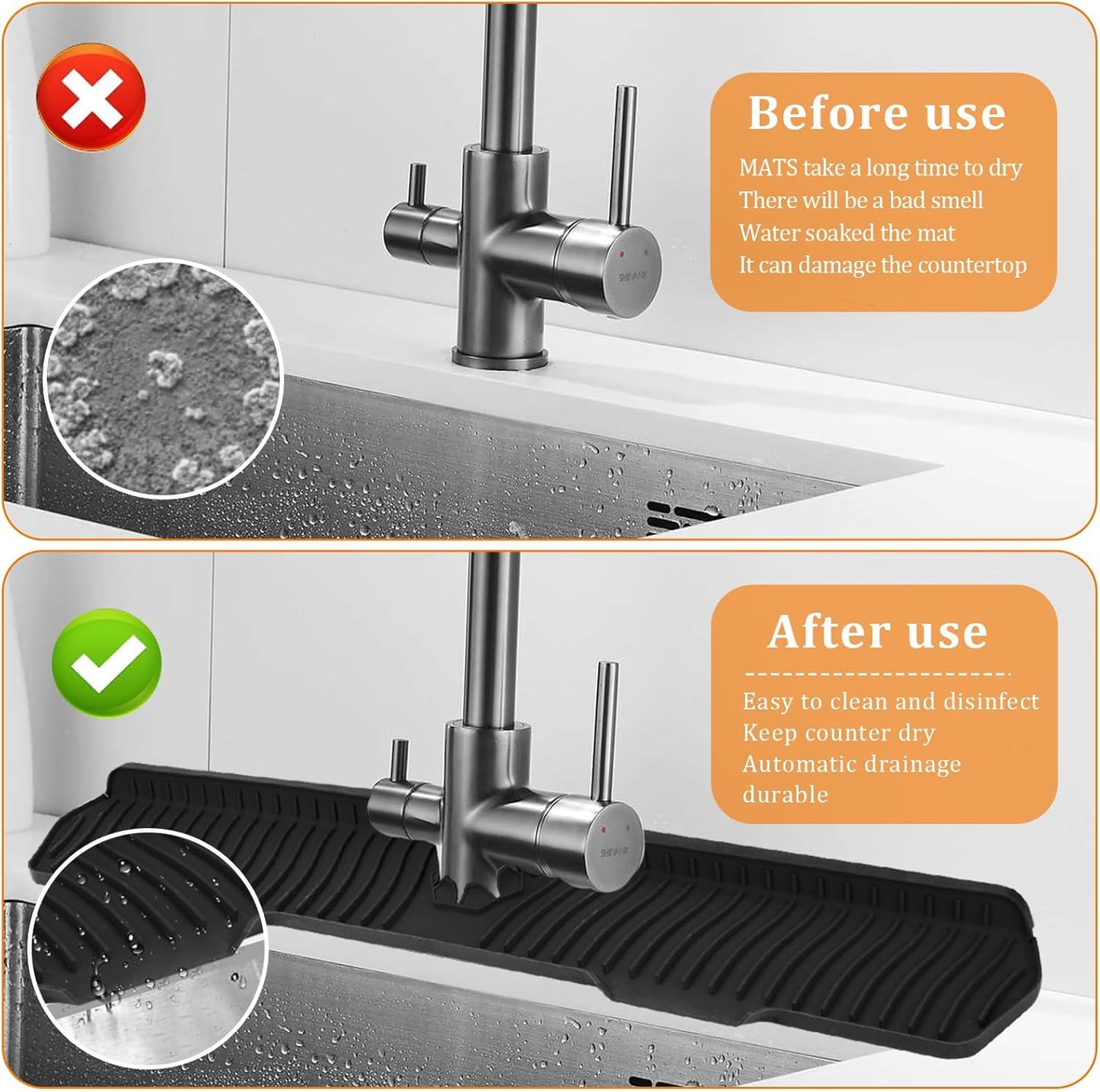 30 Inch Sink Splash Guard,Longer Silicone Sink Mat for Kitchen Bathroom,Kitchen Faucet,Silicone Sink Faucet Mat Splash Guard, Drip Protector Splash Countertop (Grey)