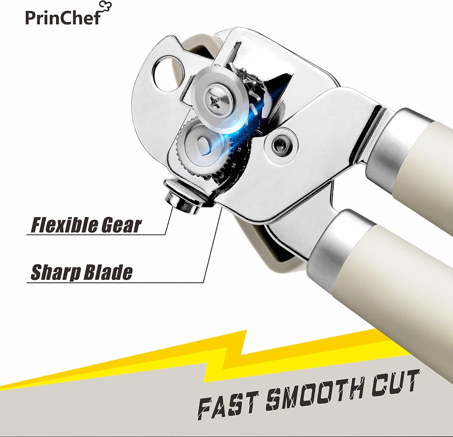 PrinChef Manual Can Openers with Magnet, No-Trouble-Lid-Lift, Handheld Can Opener Smooth Edge with Sharp Blade, Large Effort-Saving Handles, Easy Grip & Heavy Duty, Black