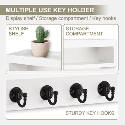 Key and Mail Holder Wall Mount with Long Storage Box and 6 Hooks | Key Holder For Coat, Dog Leash, Home Decor Rack, Entry Way Organizer