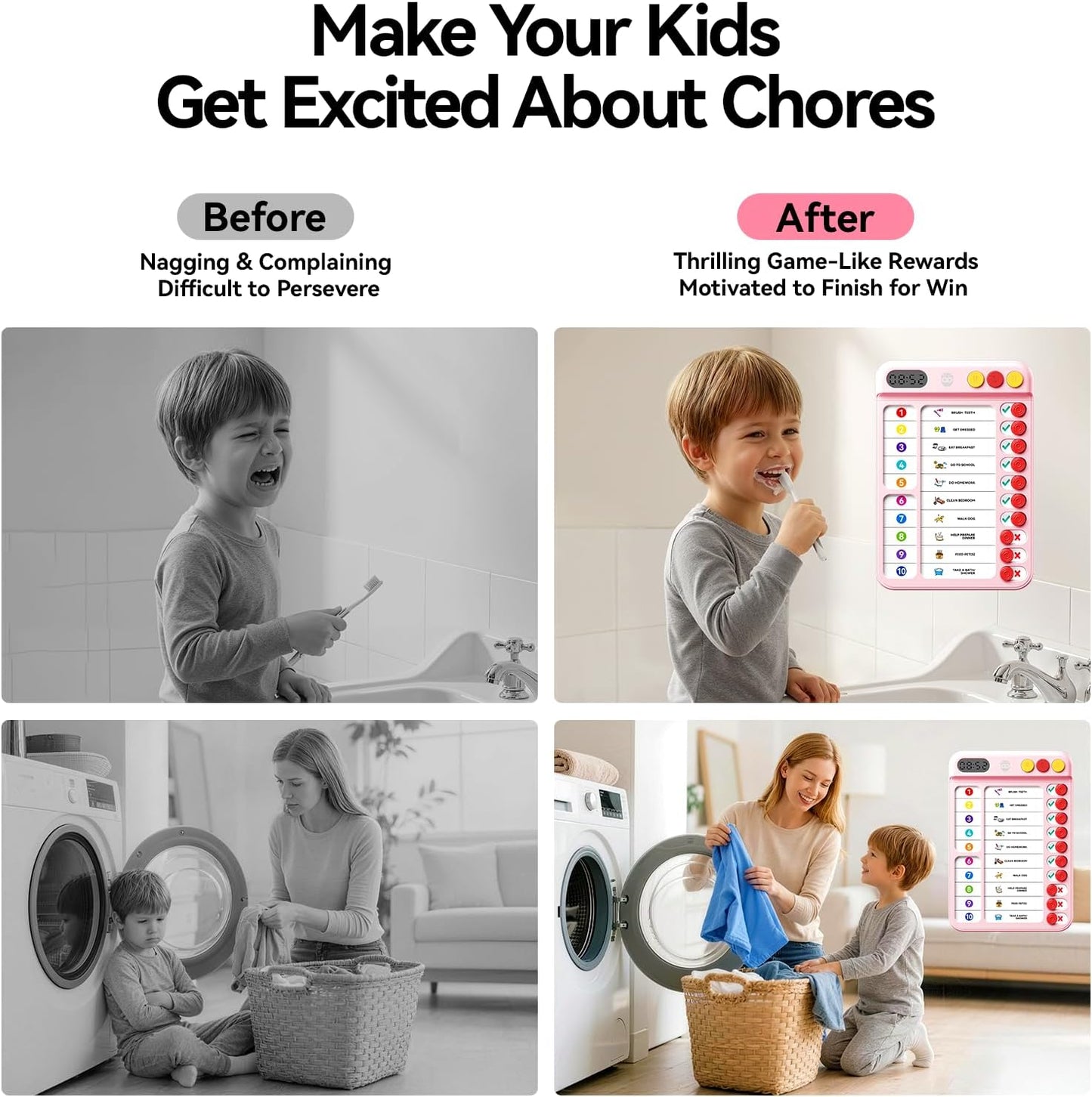 Chore Chart for Kids with Visual Timer, ADHD Tools Visual Schedule Planning Board with Slider, 20 Personalizable Cards and Magnetic Marker, Morning/Bedtime/Daily Routine Chart Checklist - Blue