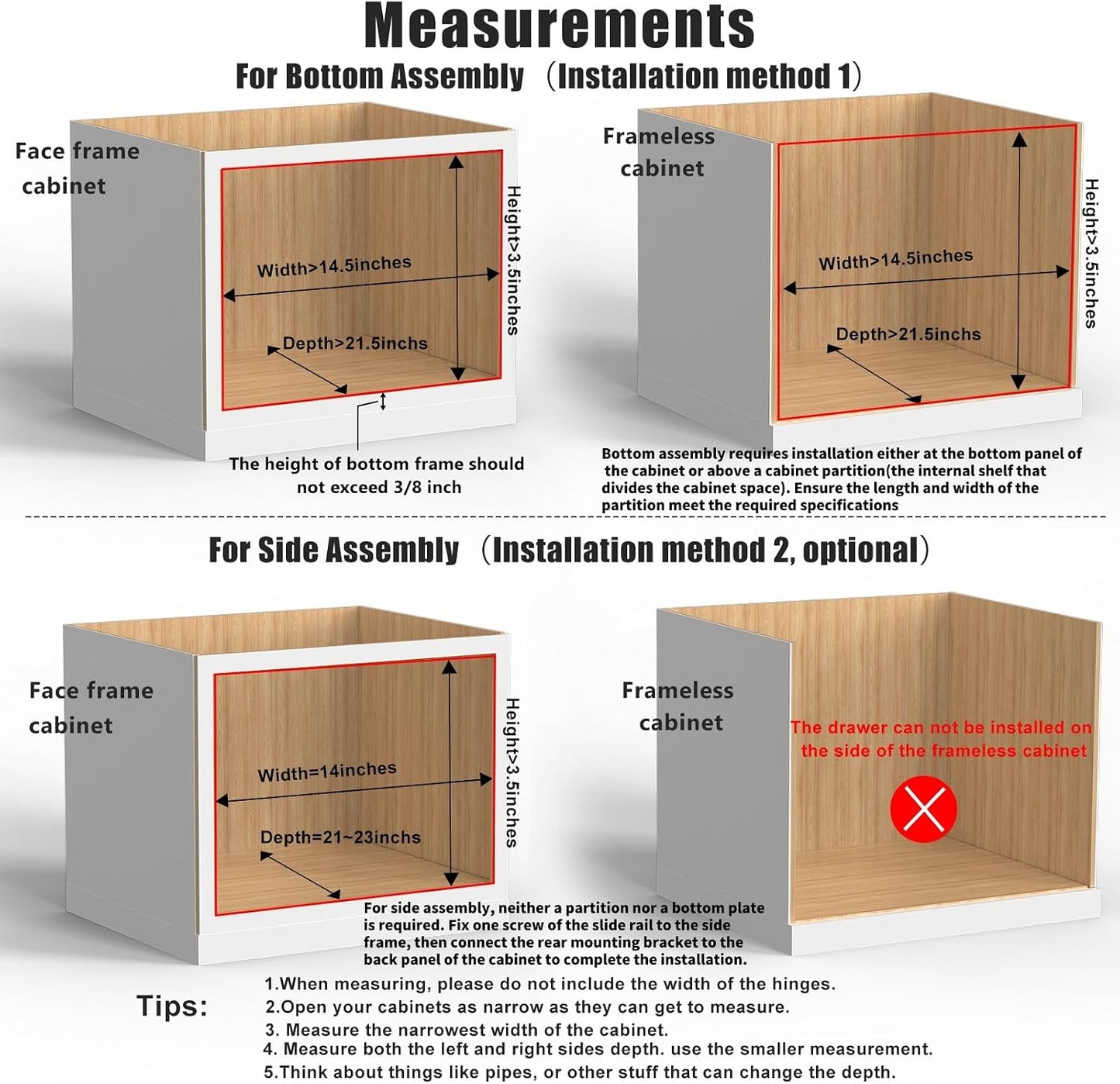 32''W x 21''D x 3''H Pull Out Cabinet Drawer Soft Close Slide Out Wood Organizer for Kitchen, Finished, Bottom and Side Assembly (Wood Drawer Part Width is 31inch)