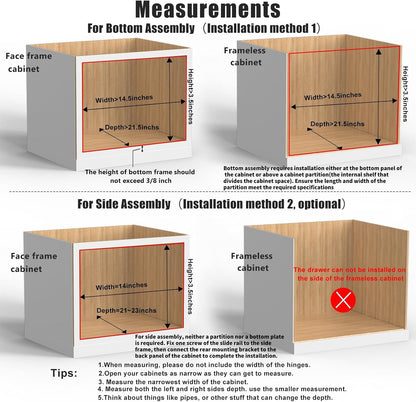 32''W x 21''D x 3''H Pull Out Cabinet Drawer Soft Close Slide Out Wood Organizer for Kitchen, Finished, Bottom and Side Assembly (Wood Drawer Part Width is 31inch)