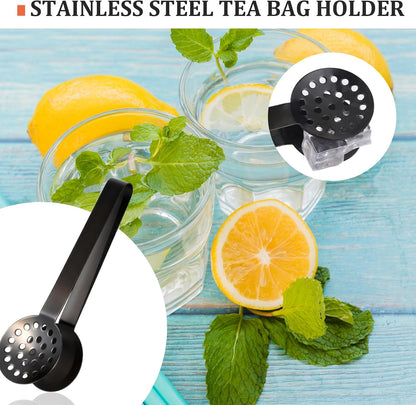 Tea Bag Squeezer Tongs, Stainless Steel Tea Bag Squeezer Tongs | Teabag Filter, Dispenser Accessories for Teas Drinkers, Ice, Durable Round Strainer Gripper Picker (Black)