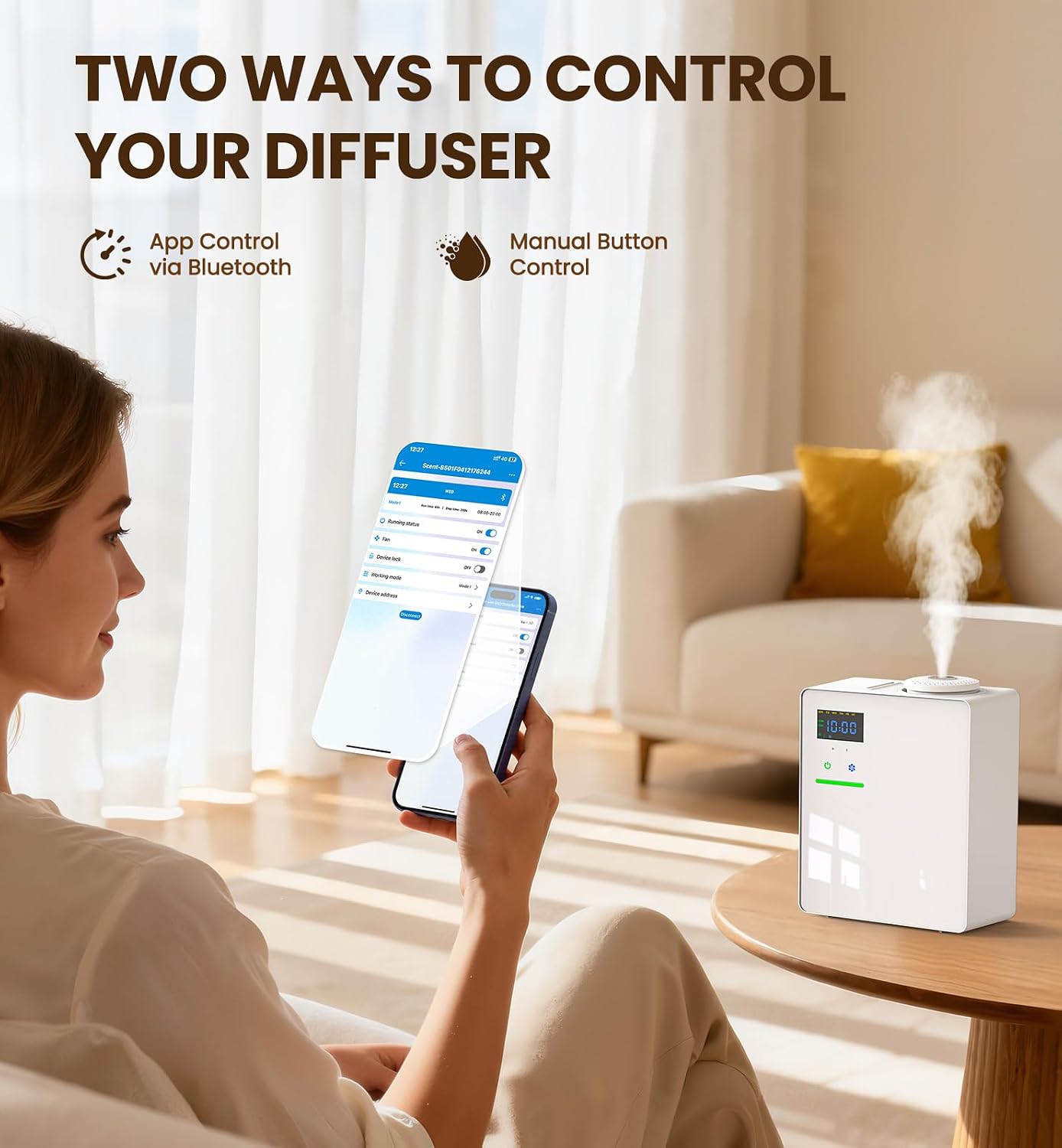Waterless Essential Oil Diffuser 5000 Sq.Ft Coverage for Large Home, Hotel, or Office, 200ml Cold Air Scent Diffuser Machine with Bluetooth App Control, Quiet No-Heat HVAC Fragrance Diffuser