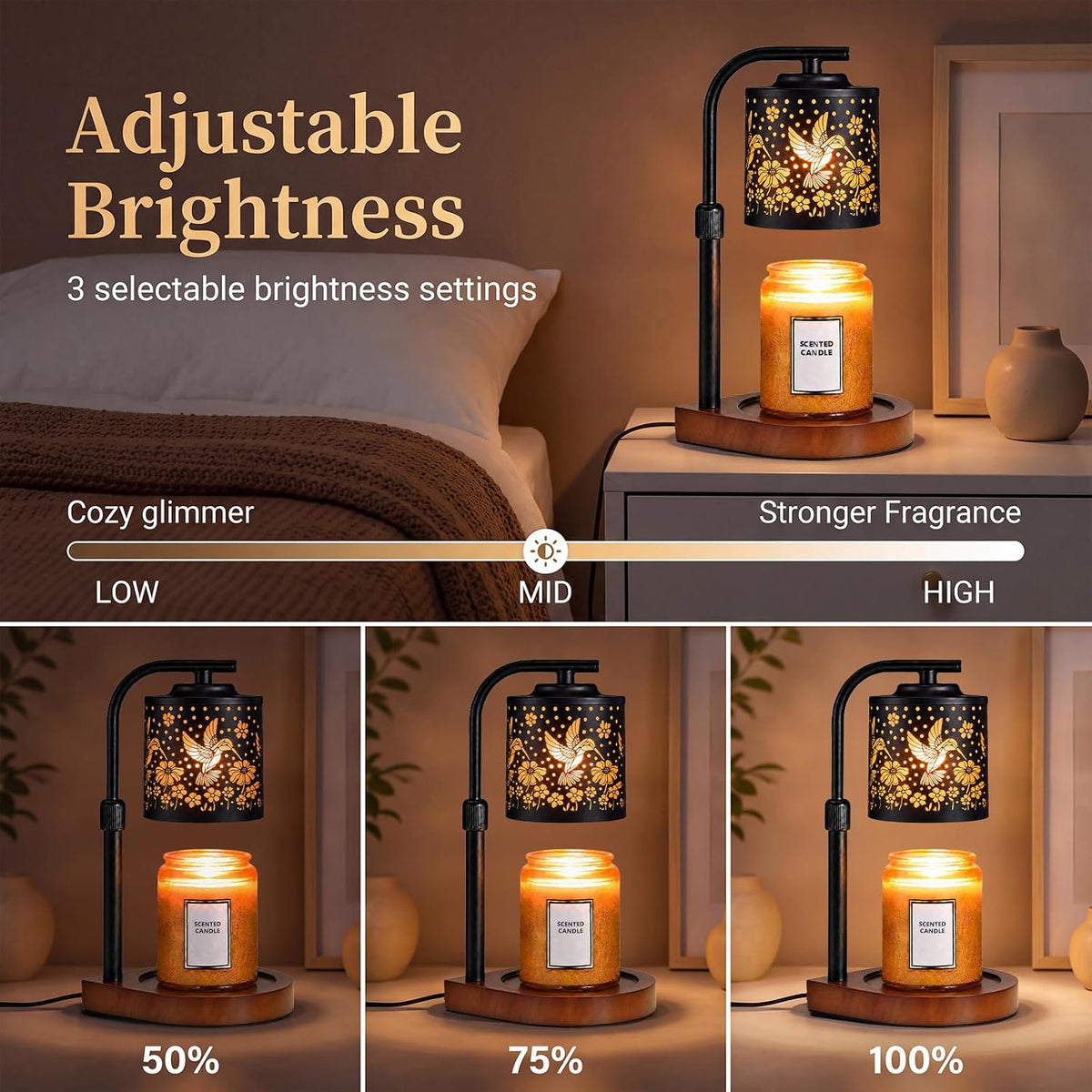 Candle Warmer Lamp with Timer & Dimmer- Electric Wax Melt Warmer with Adjustable Height for Scented Candles, Home Décor Fragrance and House Warming Birthday Gifts for Women Mom