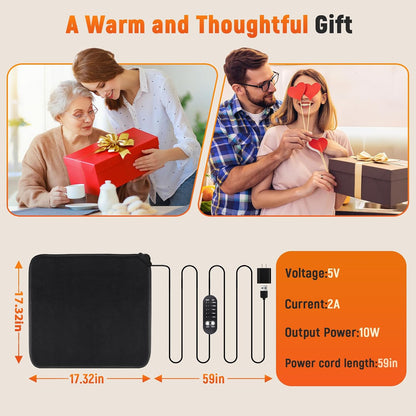 USB Heated Seat Cushion - 5V Portable Stadium Chair Heating Pad with 5 Heat Setting & 4H Timer - Light&Foldable for Travel Warmth-Universal Outdoors Seat Warmer for Office,Home,Bleachers