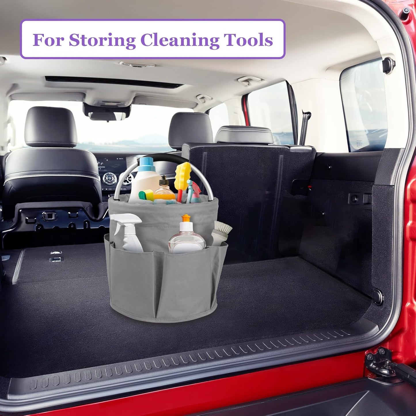 17L Cleaning Caddy with Handle and 6 Pockets, Foldable Cleaning Supply Caddy, Portable Shower Caddy in 600D Oxford Fabric, Multifunctional Storage Basket for Camping, Gardening, Black