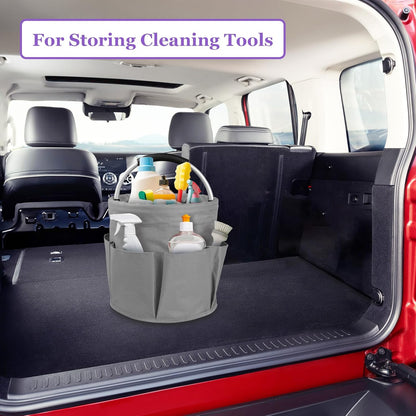17L Cleaning Caddy with Handle and 6 Pockets, Foldable Cleaning Supply Caddy, Portable Shower Caddy in 600D Oxford Fabric, Multifunctional Storage Basket for Camping, Gardening, Black