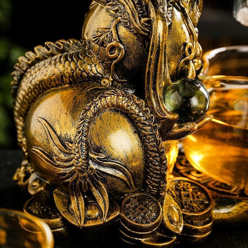 Glass Teapot Set with Infuser Semi Automatic Dragon Tea Set (Blue golden teapot)