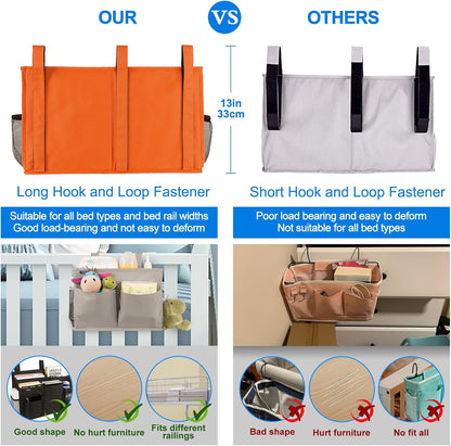 Surblue Bedside Caddy Hanging Organizer Storage Bag Pocket for Bunk, Hospital, College Dorm Rooms, Baby Bed Rails, Camp - 4 Pockets, 2 Hooks (Blue)