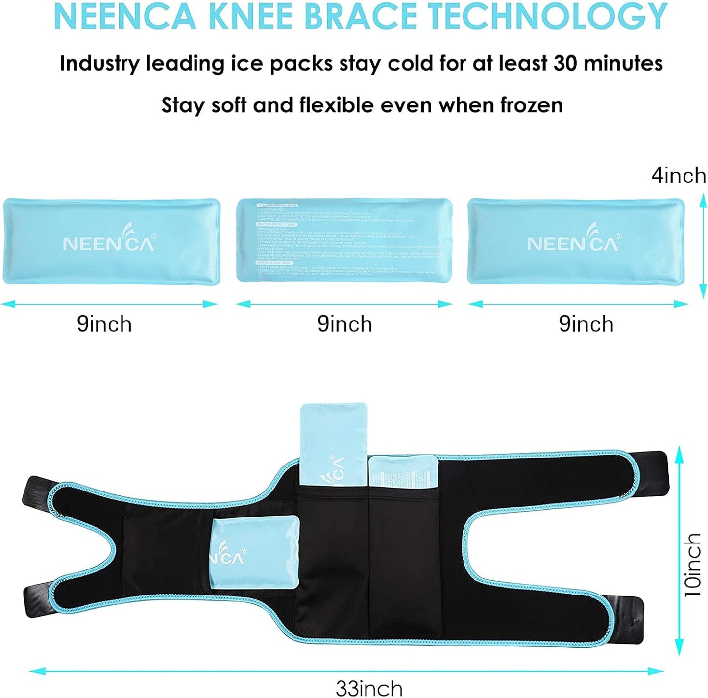NEENCA Knee Brace with Ice Pack Wrap, Medical Knee Wrap with 3 Reusable Gel Packs, Hot & Cold Therapy for Meniscus Tear, Joint Pain, Knee Pain Relief, Knee Surgery, Sprain & Swelling