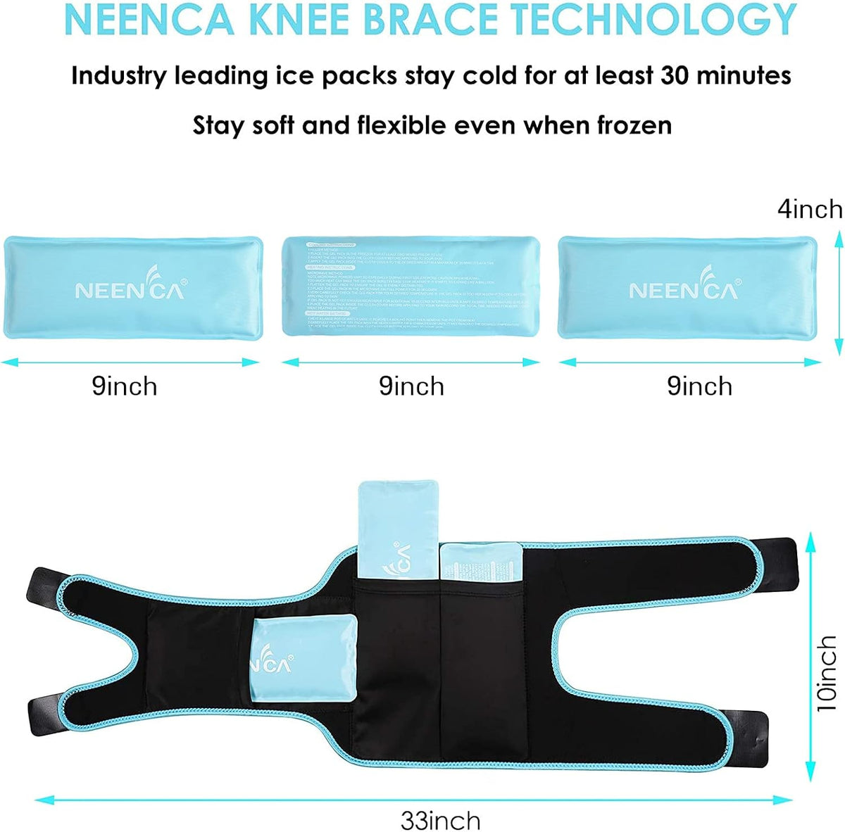 NEENCA Knee Brace with Ice Pack Wrap, Medical Knee Wrap with 3 Reusable Gel Packs, Hot & Cold Therapy for Meniscus Tear, Joint Pain, Knee Pain Relief, Knee Surgery, Sprain & Swelling