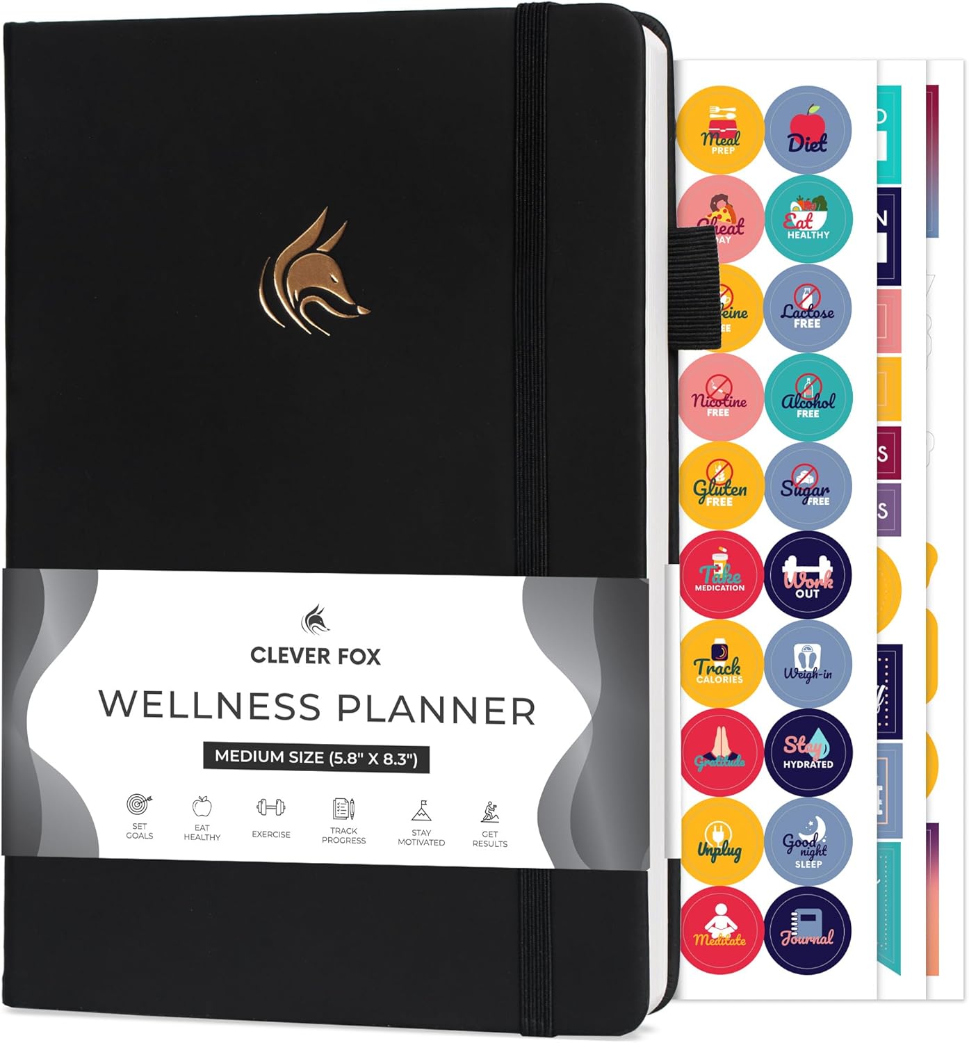 Clever Fox Wellness Planner & Food Journal for Weight Loss, A5 Orange | 5.8"x8.3" nutrition & exercise tracker for women tracking meals, diet & symptom diary, calorie counter notebook, stickers