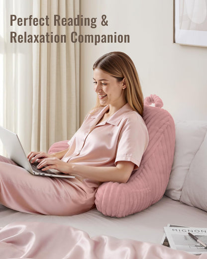 Blissful Diary Reading Pillow, Backrest Pillow with Shredded Memory Foam for Adult & Children, Designed for Bed and Couch Sitting Up, Includes Arms, Pockets and Washable Cover, Off White