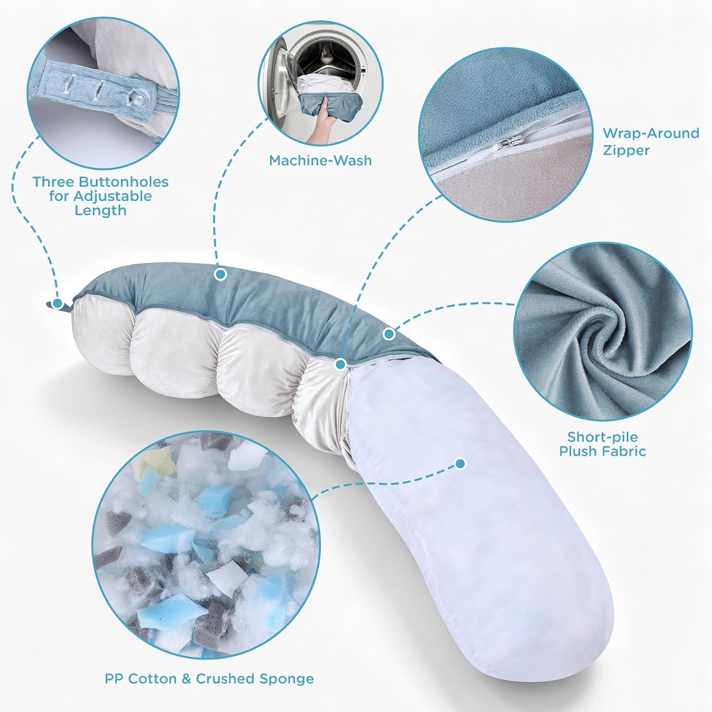 Ergonomic Reading Pillow with Arm & Back Support, U-Shaped | Long Round Lap Pillow, For Side Sleep, Crochet, Game, Work, Siting In Bed & Sofa, Short-pile Fabric, Memory Foam, Dark Grey