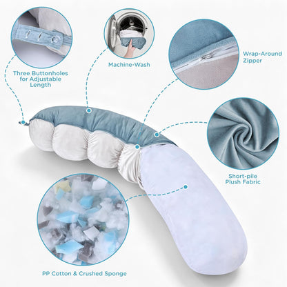 Ergonomic Reading Pillow with Arm & Back Support, U-Shaped | Long Round Lap Pillow, For Side Sleep, Crochet, Game, Work, Siting In Bed & Sofa, Short-pile Fabric, Memory Foam, Dark Grey