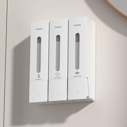 1984 Shower Soap Dispenser Bathroom Set Shampoo Conditioner Body Wash Dispenser Wall Mounted Shower Shampoo Dispenser 3 Chamber No Drill for Home Star Hotel 3 x 400ml Pink