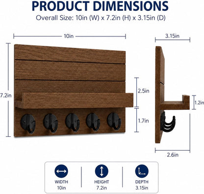 Key Holder for Wall, Decorative Key and Mail Holder, Key Holder Wall Mount with Shelf and Large Hooks, Easy Installation Key Rack for Entryway and Home Decor