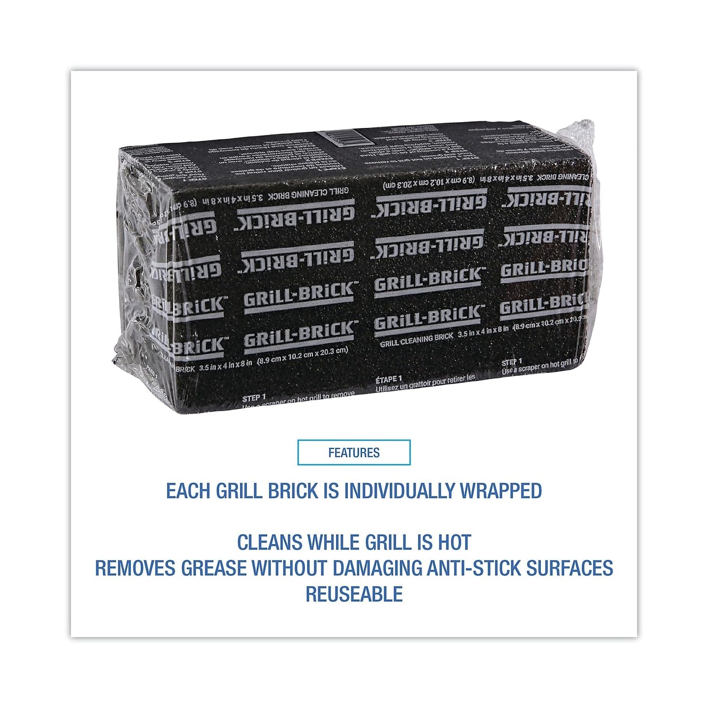 3M Grill-Brick Grill Cleaner GB12, 12 Pack, 3.5 in x 4 in x 8 in | Heavy Duty Grill Bricks, Cleans Away Carbonized Grease and Oil, Flat Top Griddle Cleaning, Commerical Kitchen