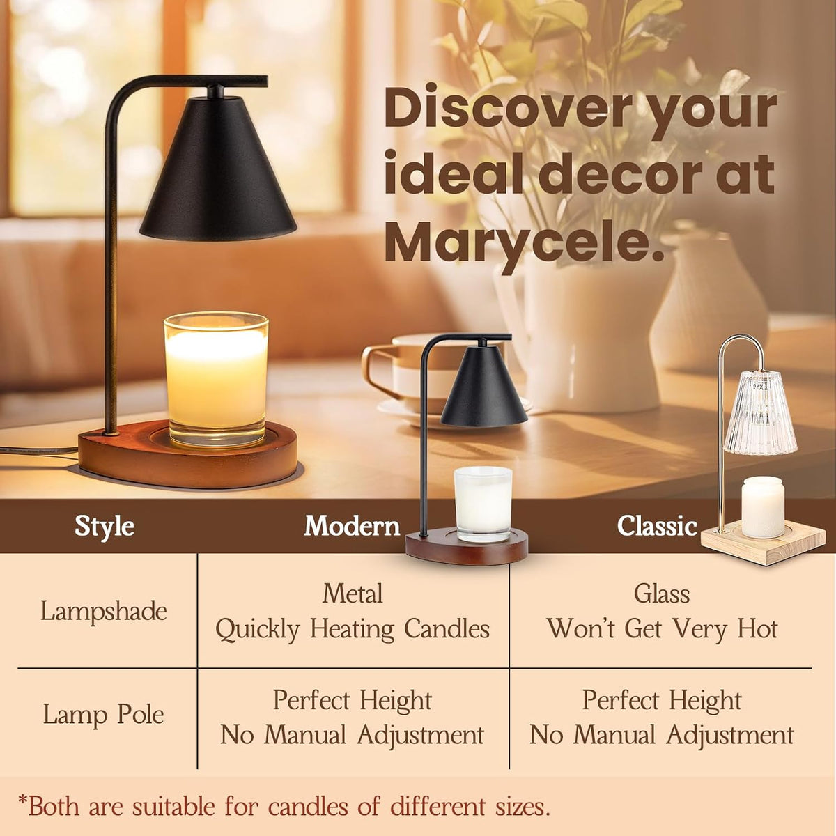 Marycele Candle Warmer Lamp with Timer, Vintage Home Decor, Gifts for Women