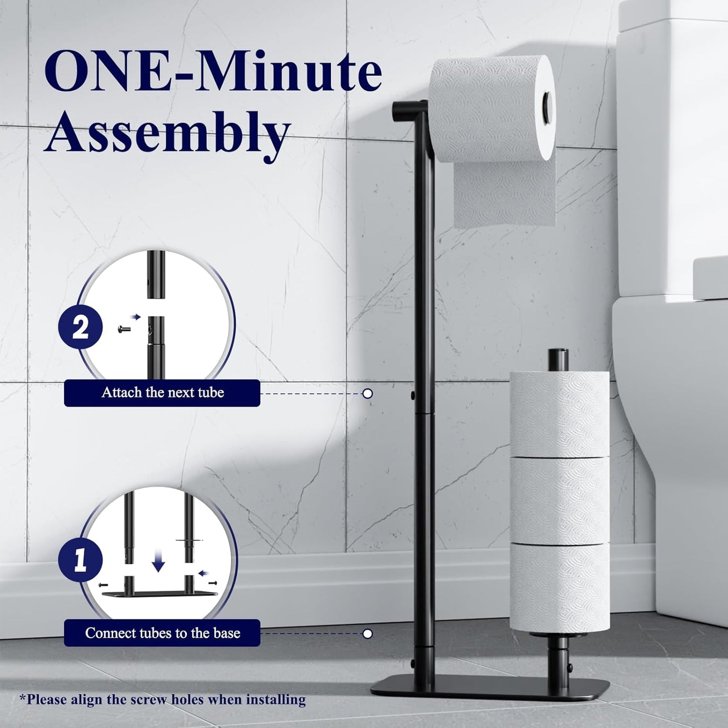 Kitsure Toilet Paper Holder Stand, Bathroom Storage, Medium, Black | Large Capacity Toilet Paper Holder for 4 Rolls, Rustproof Toilet Paper Holder Free Standing, Non-Slip Stable Base