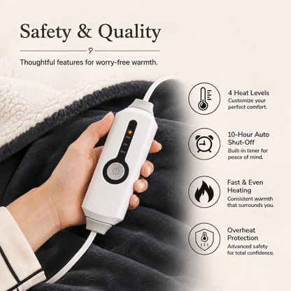 Electric Heated Blanket Full Size 72"x84" – Light Gray | ETL for Safe Overnight, 4 Heat Settings & 10H Auto Off, Dual-Sided Microplush Sherpa for Home Night, Machine washable