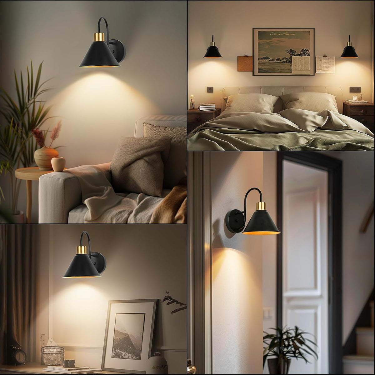 Frideko Rechargeable Wall Sconces Set of Two, 3 Color Dimmable Battery Operated Wall Lights with Remote, Black Wireless Wall Lamp with Timer, Indoor Sconce Lighting for Living Room Bedroom Picture