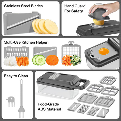 HomeHacks Vegetable Chopper Vegetable Cutter, 12 in 1 Kitchen Gadget, Dicer, Slicer, Onion Cutter, Salad, Cheese Grater & Egg Separator - Multi-Functional Veggie Chopper Lid with Handle (Green)