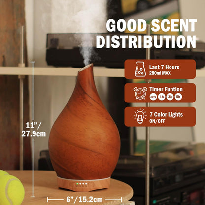 Porseme Essential Oil Diffuser 280ml Handmade Glass Diffuser 7H Runtime | Elegant Handmade Glass Aroma Diffuser with 7-color LEDs, Quiet Aromatherapy and Safe Auto Shut-off, Perfect for Gifts