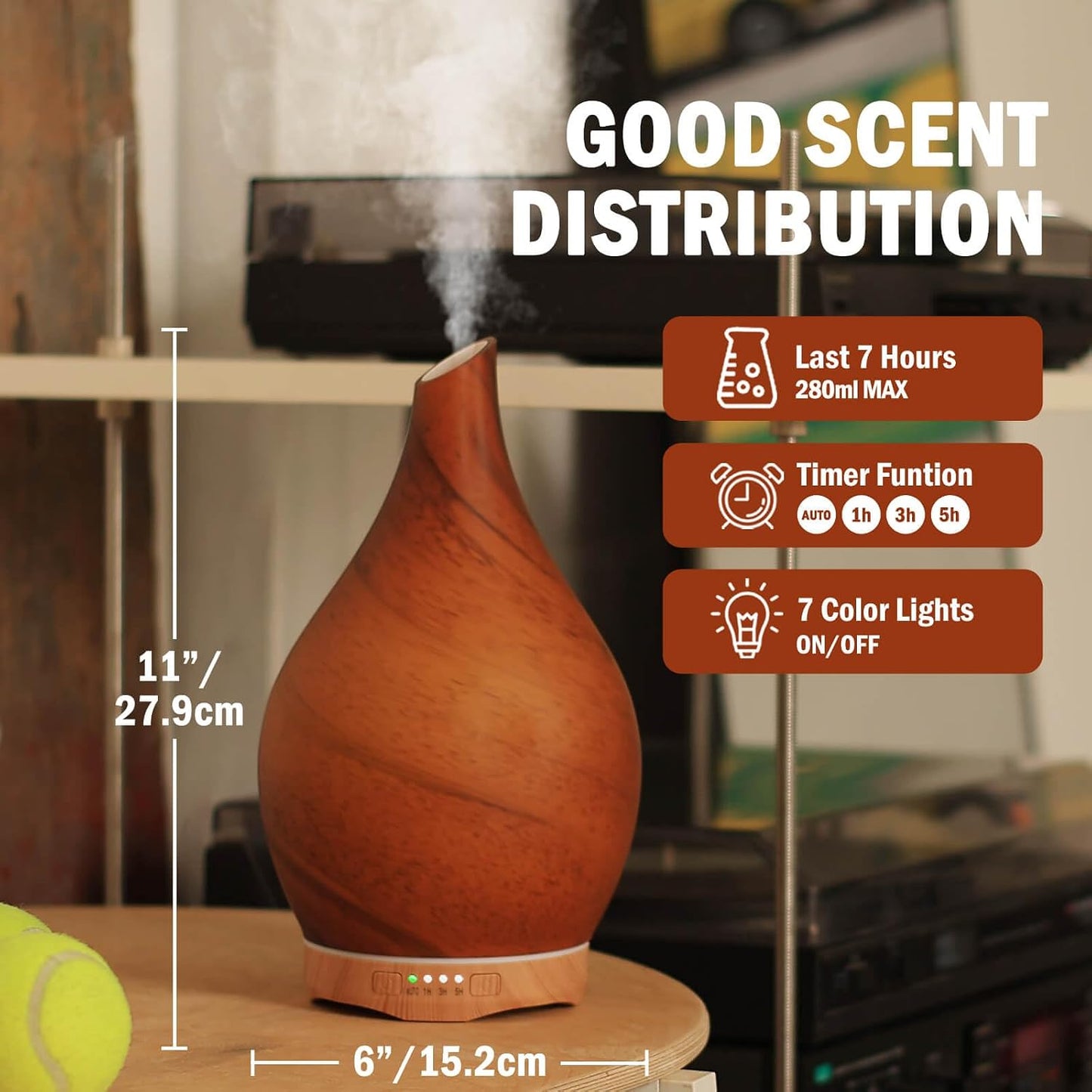Porseme Oil Diffuser 3D Glass Aromatherapy Ultrasonic Humidifier, Air Refresh Auto Shut-Off, Timer Setting, BPA Free for Home Hotel Yoga Leisure SPA Gift 150ml Last 6H - Colors B