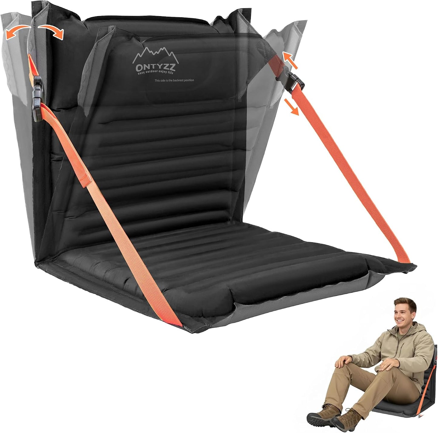Stadium Seats with Back Support Inflatable Portable Folding Seat | Waterproof Cushion with Backrest for Sports Events Stadium and Camping, Black Heated Version
