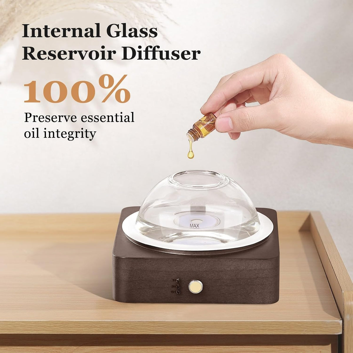 Lecdura Glass Essential Oil Diffuser with Glass Reservoir & WoodBase, 200ml Ultrasonic Lock Color Timer Auto-Off 7 Color Light Aroma Glass Dome Diffuser for Home Office Bedroom Yoga