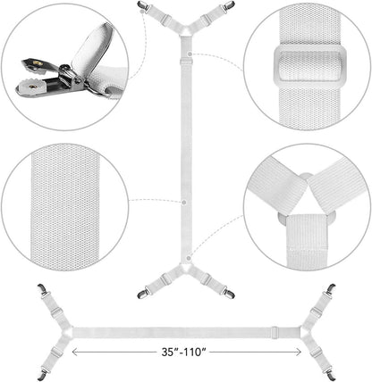 ZHOUBIN Sheet Suspenders Clips, Bed Sheet Straps Mattress Sheet Holders for Twin, Full, Queen, King - Keep Sheets in Place Corner Sheet Grippers Fasteners Sheet Stays
