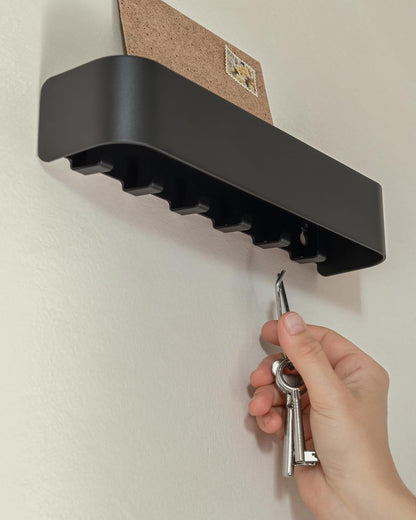 Kazai. Key Holder for Wall 'Tone' | Minimalist Key Hooks Design from Berlin | Modern Key Hanger with Metal Shelf | Key Hook Wall Mounted as Hallway Furniture | Black