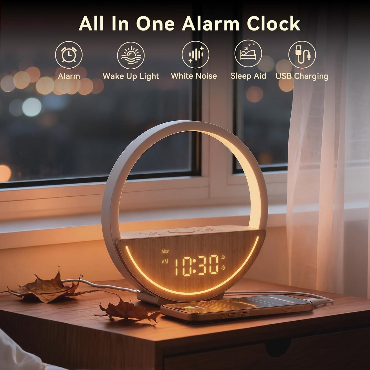 Vivilumens Sunrise Alarm Clock White Noise Sound Machine for Bedroom | Gentle Wake Up Light with 20 Soothing Sounds Sleep Aids, Dimmable Clock, Touch Control, Timer, Dual Alarms for Heavy Sleepers