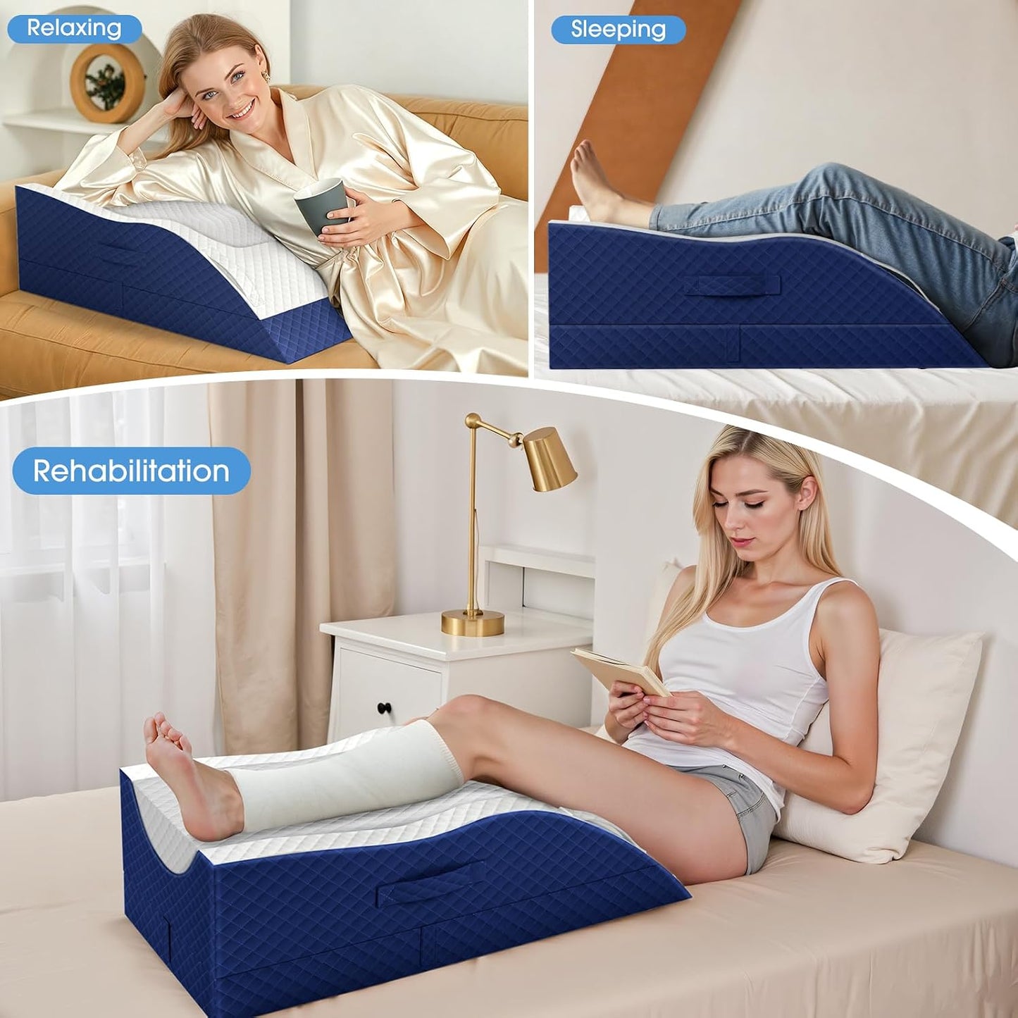 TranquilRelax Leg Elevation Pillows for After Surgery, Wedge Pillow, Grey | Memory Foam, All-around Knee & Ankle Support for Swelling, Height-adjustable, Nop-Slip Bottom, Washable Cover, Single-leg