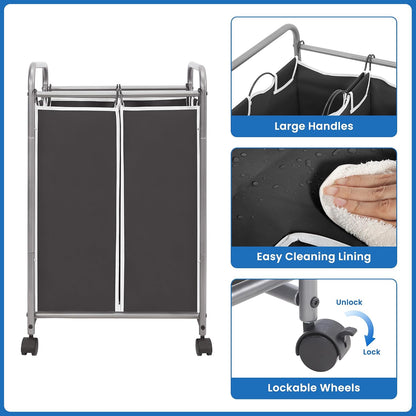 STORAGE MANIAC 3 Section Laundry Sorter, 35.6 Gal (135 L) Laundry Hamper Cart with Heavy Duty Rolling Lockable Wheels and Removable Bags, Clothes Organizer Basket Separator Hamper, Gray