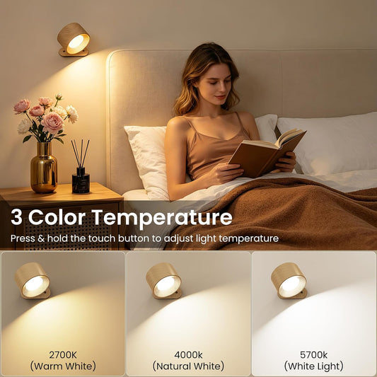 Koopala LED Sconces, Wall Mounted Lamps with Rechargeable Battery Operated USB Port 3 Color Temperatures & 3 Brightness Levels 360°Rotate Magnetic Ball, Cordless Lights for Reading Bedside
