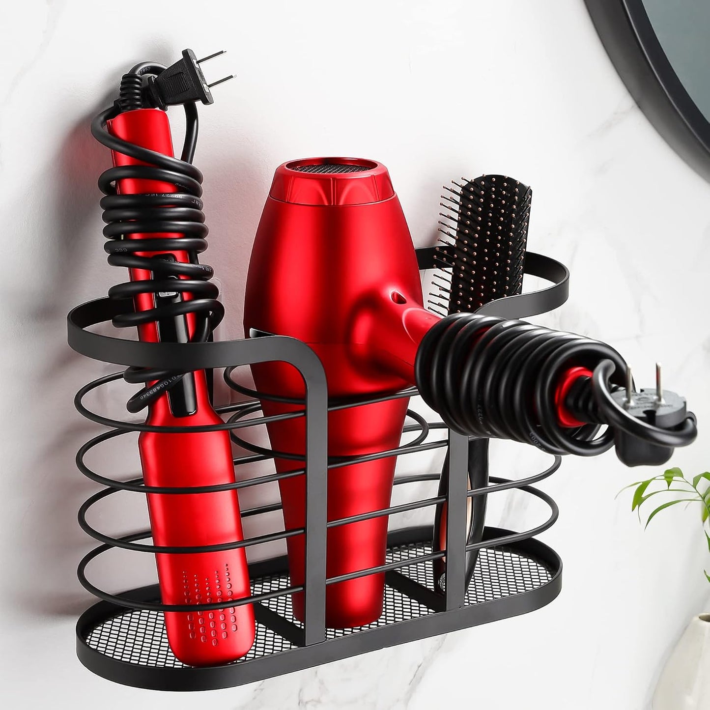 YIGII Hair Tool Organizer, Cabinet Door Storage Basket, Bathroom, Black | Storage for Hair Dryers, Flat Irons and Curling Tools, Space-Saving Cabinet Design for Bathroom Styling Tools