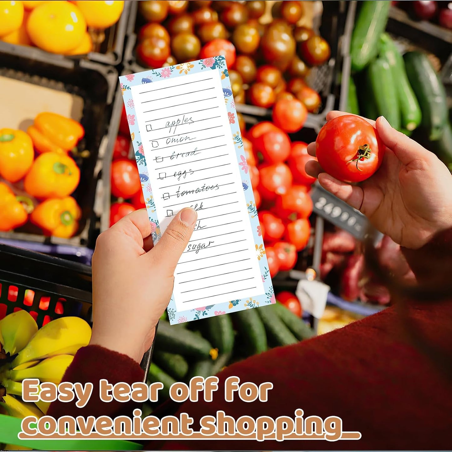 Thboxes 4 Pack Magnetic Note Pad for Fridge with Pen Holder, Totally 200 Sheets Grocery List Magnet Pad for Refrigerator Magnetic Shopping List Pad（Fruit Design） | Full-Back Magnet, 80Gsm FSC-certified Paper, School Office Home Supplies Grocery List
